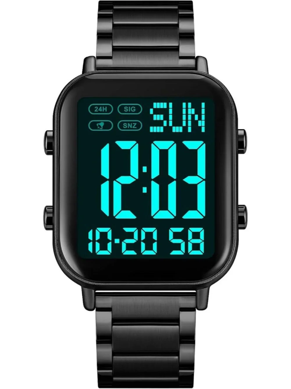 Unisex Black Analog Stainless Steel Waterproof Electronic Square Digital Watch